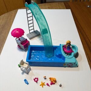 Polly Pocket Splashtastic Pool Party‎ Playset Slide Ice Cream Cart Accessories